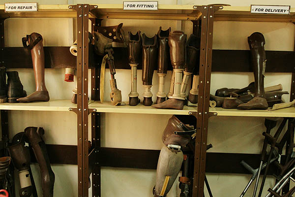 Various prostheses on the shelf at the Physical Rehabilitation Reference Centre in Juba, South Sudan